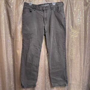 Carhartt Men's Gray Relaxed Fit Rugged Flex Distressed Used Work Jeans 36x32